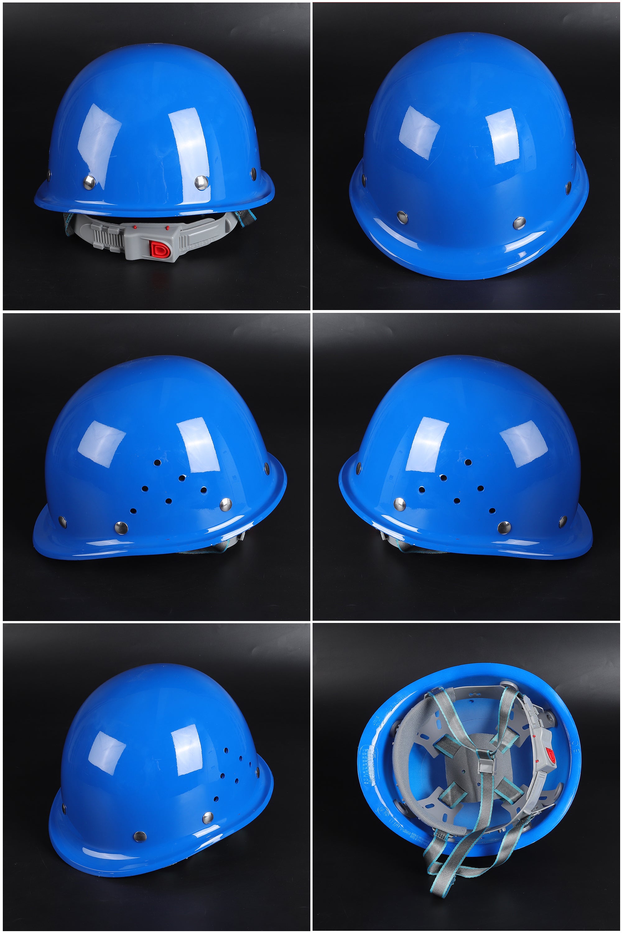 Steel-Rivet W Button-Adjust Hard Hat - Round-Crown PP/PE Helmet