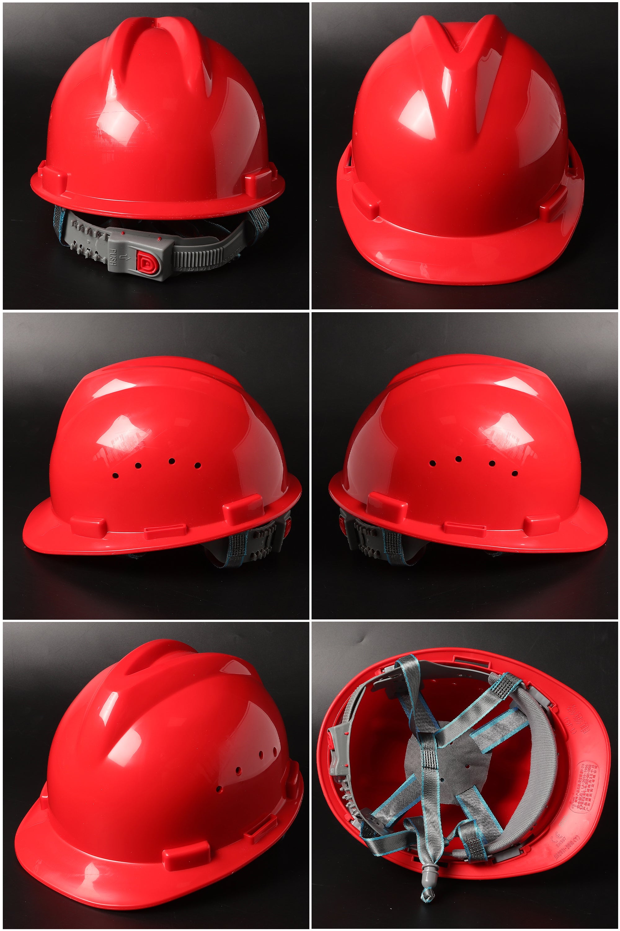 New V216 Button-Adjust Hard Hat - V-Ridge PP/PE Safety Helmet