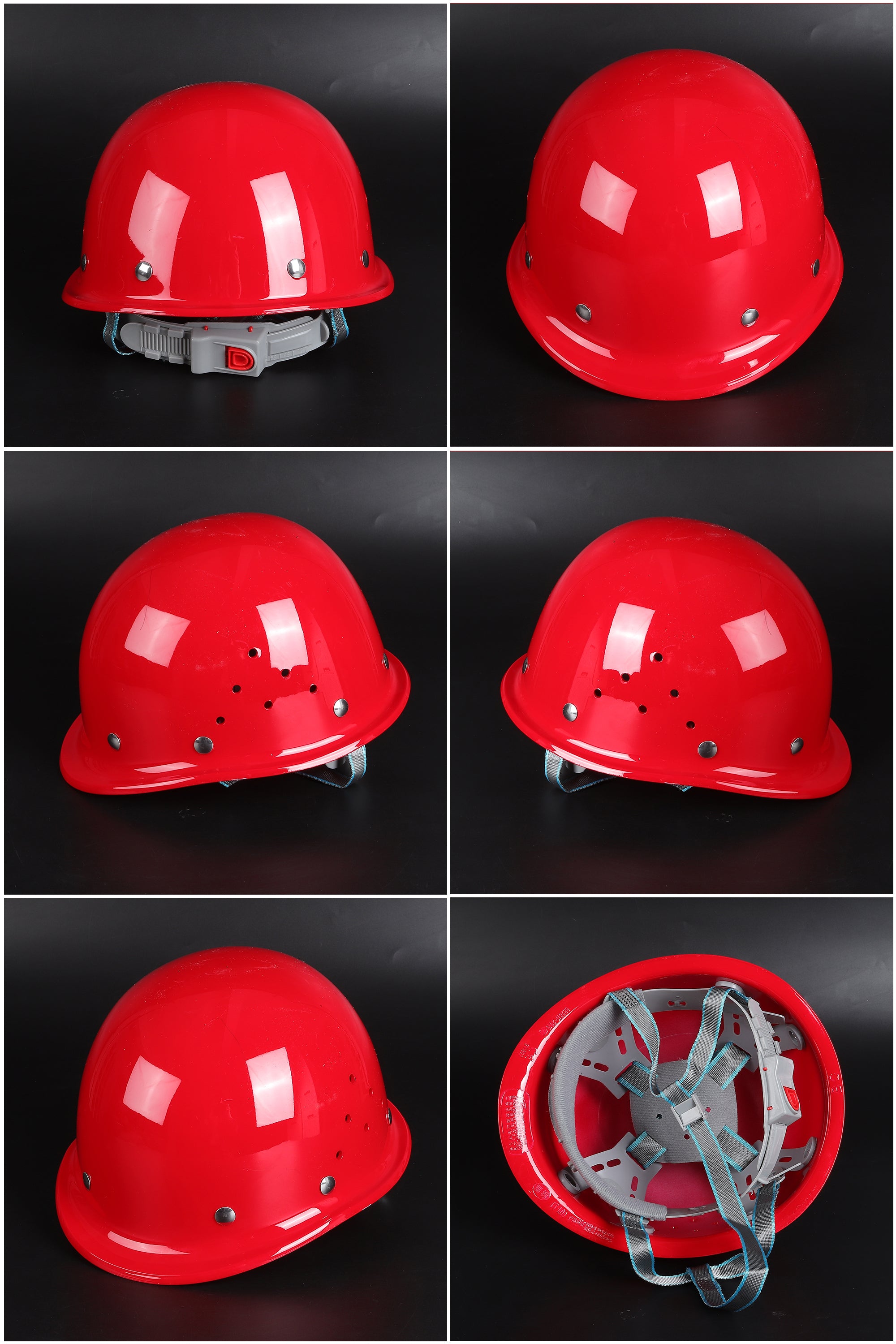 Steel-Rivet W Button-Adjust Hard Hat - Round-Crown PP/PE Helmet