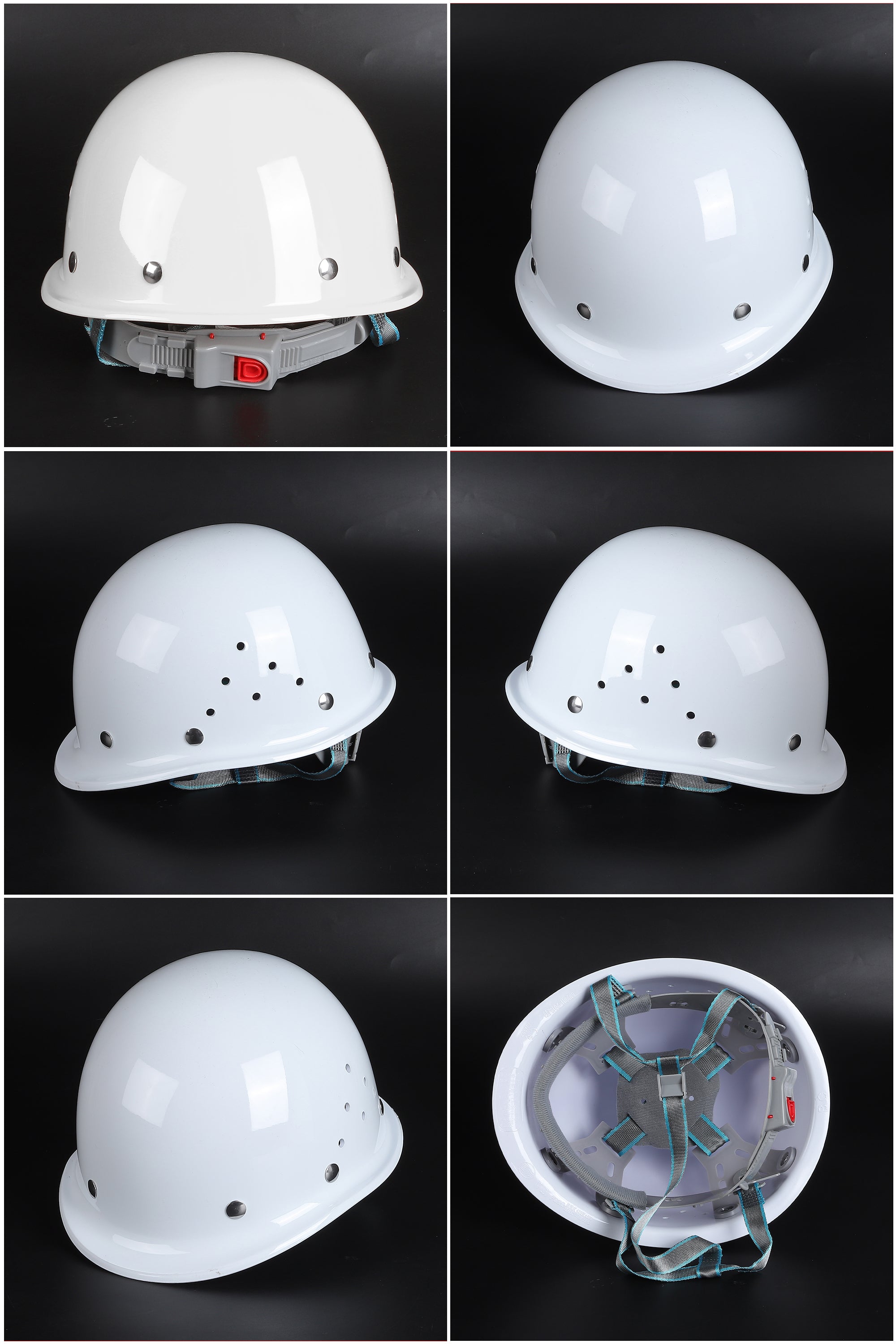 Steel-Rivet W Button-Adjust Hard Hat - Round-Crown PP/PE Helmet